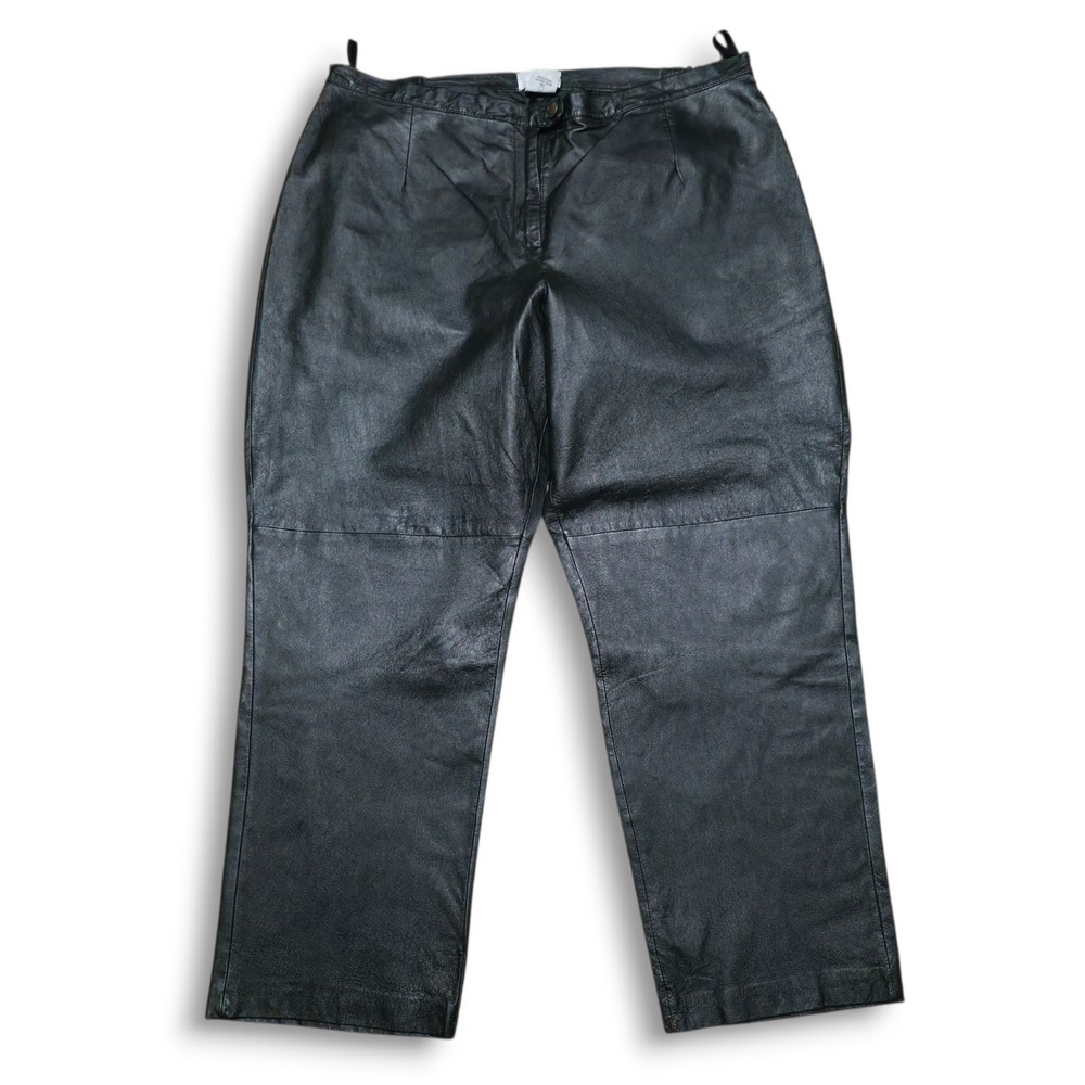 JL Studio Pants Womens 22WP Black Leather Plus Size Button Zip Biker Moto Goth